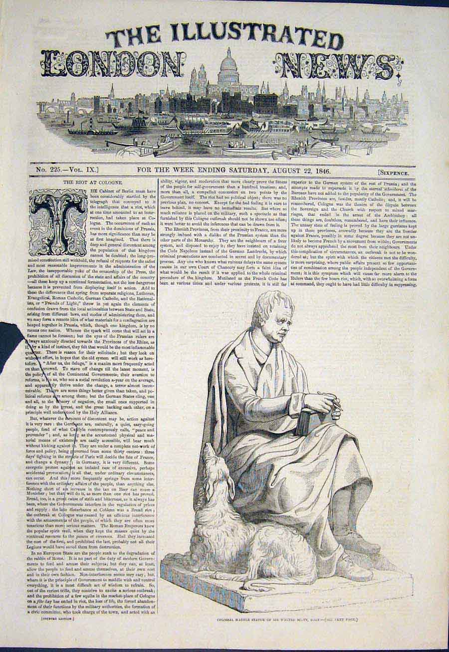 Original Old Antique Print Marbel Statue Sir Walter Scott Edinburgh Scotland Nr