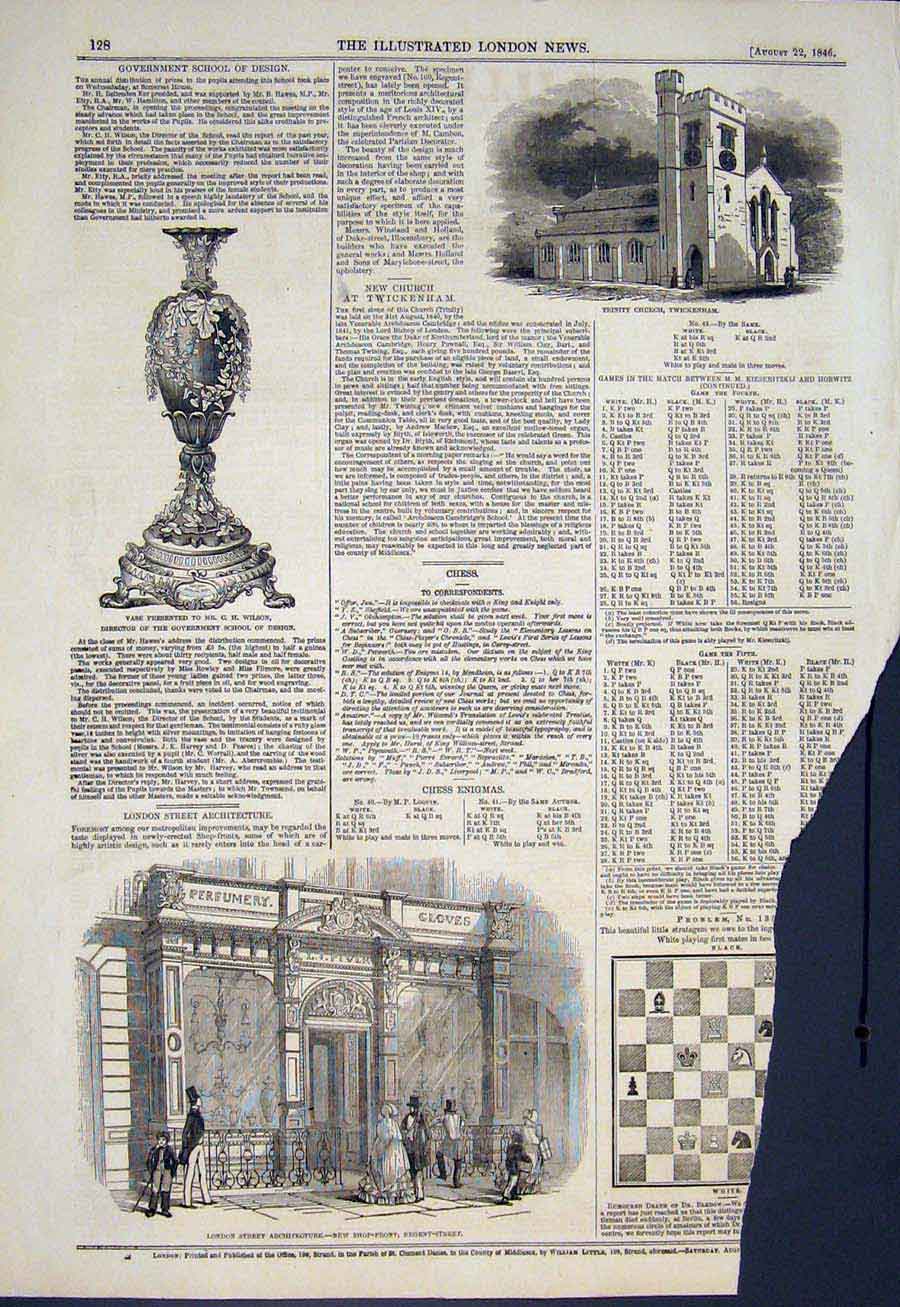Old Antique Print London Architecture Trinity Church Twickenham Wilson Nr