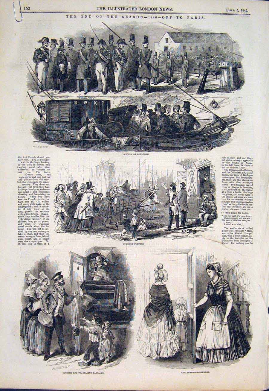 Old Antique Print Paris Season Boulogne Porters Church Column France 1846 19th