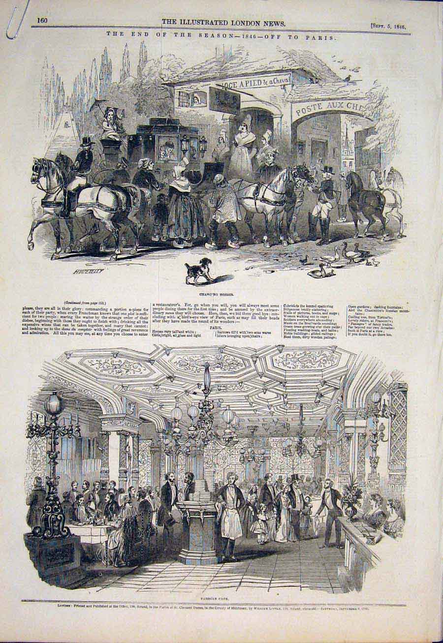 Old Antique Print Paris Horses Caf ?∂® Tuilleries Fete Osborne House 1846 19th