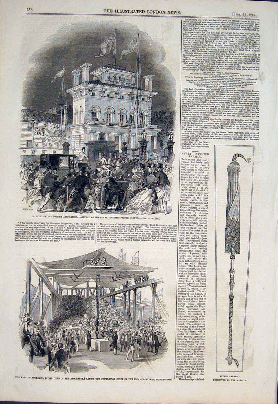 Old Antique Print British Association Earl Auckland Admiralty Morice Town