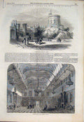 Original Old Antique Print Windsor Castle Round Tower Ball Room Waterloo 1846