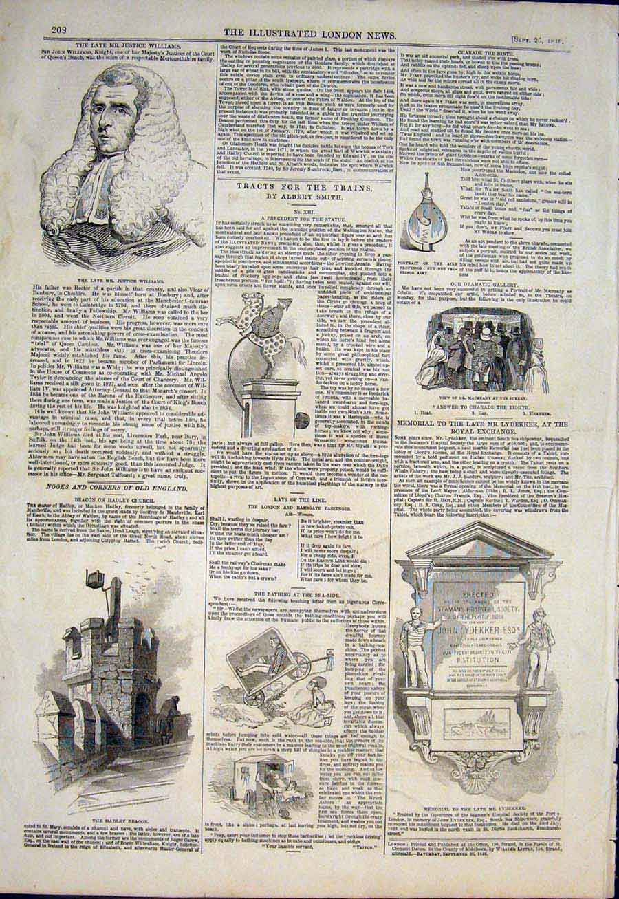 Original Old Antique Print Williams Hadley Beacon Memorial Trains Train 1846