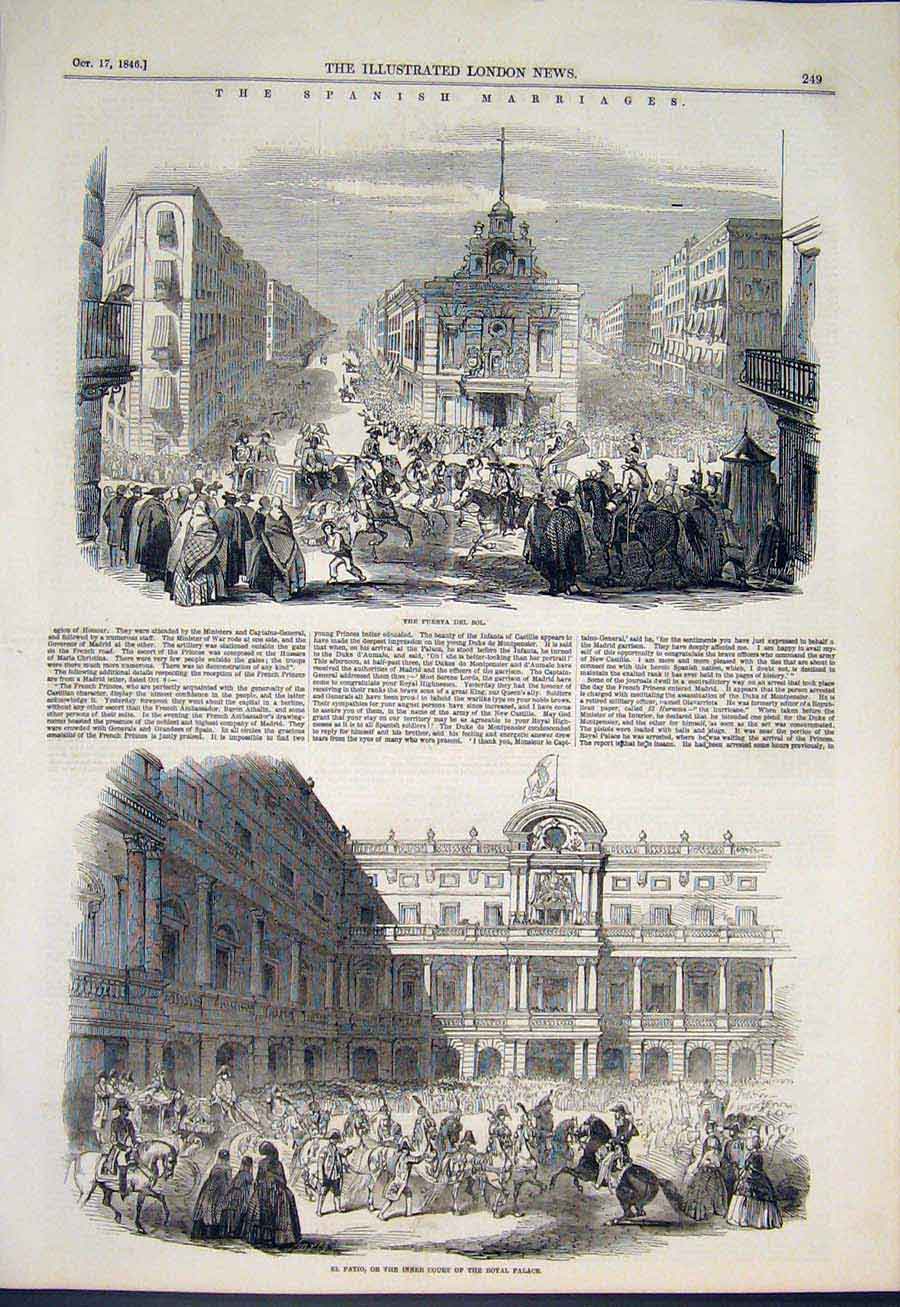 Old Antique Print Spanish Marriage Puerta Del Sol Spain Palace Prado 1846 19th