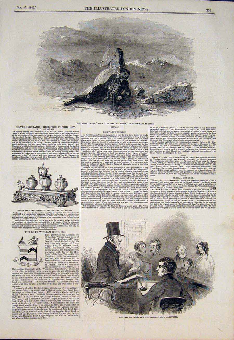 Old Antique Print Theatre Drury Bond Westminster Police Magistrate Sangar