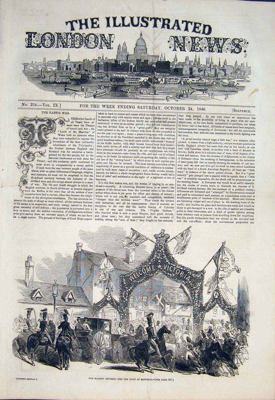 Original Old Antique Print Hatfield Queen Victoria Visit Royal Town 1846 19th