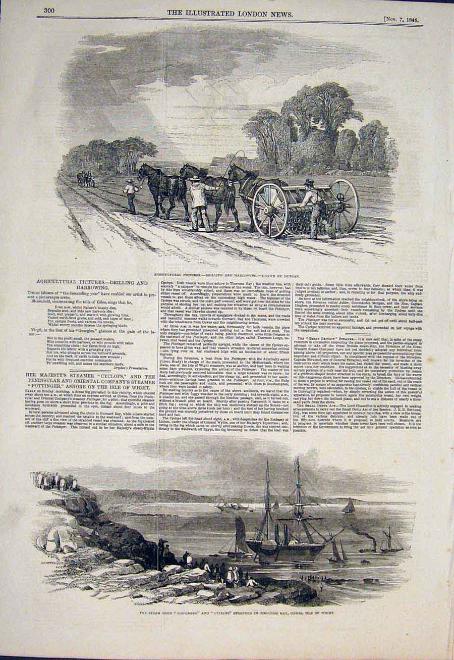 Antique Antique Print Drilling Harrowing Farm Duncan Pottinger Cyclops Cowes 00MAA1