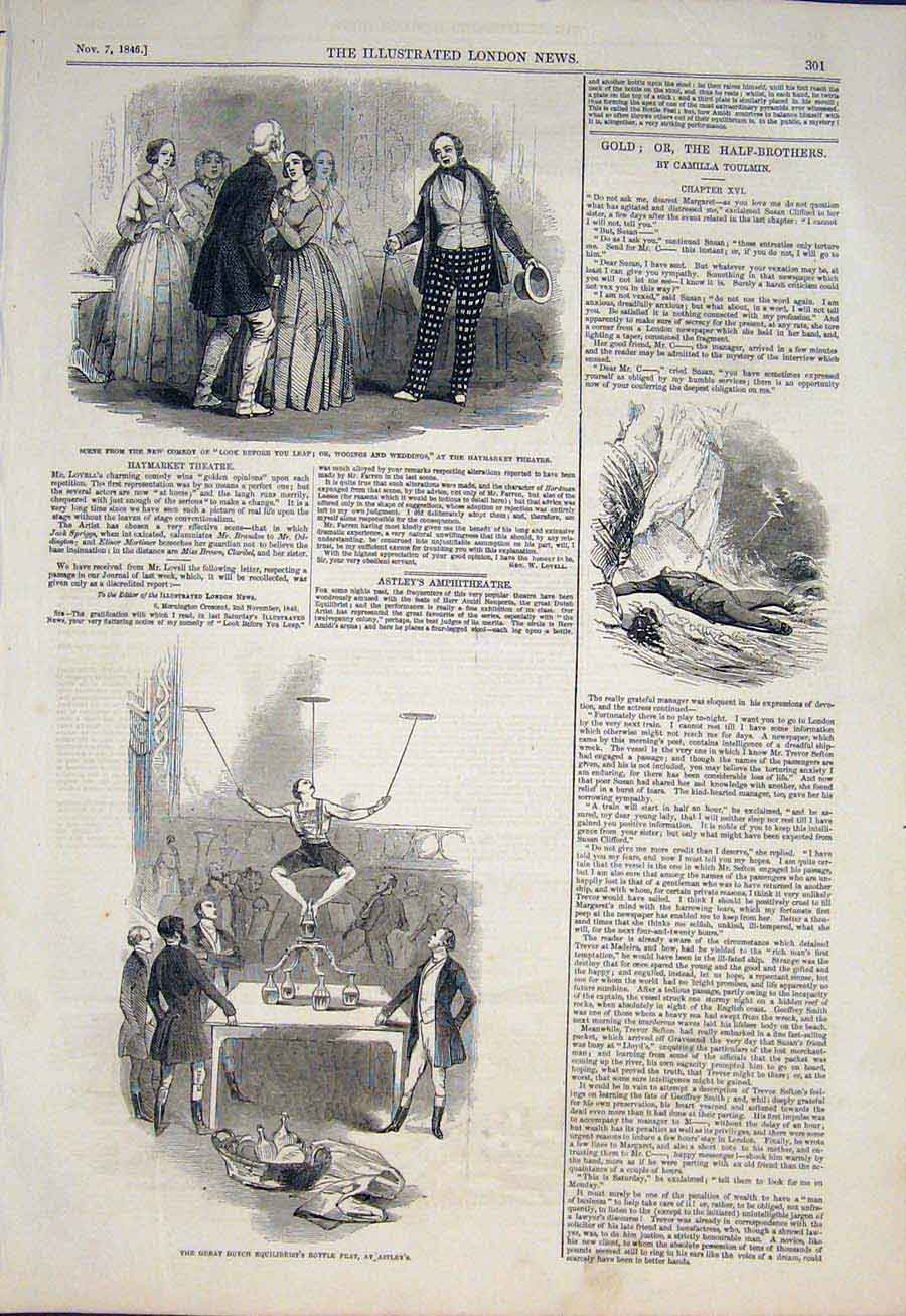 Old Antique Print Theatre Haymarket Dutch Bottle Feat Astley Toulmin 1846 19th