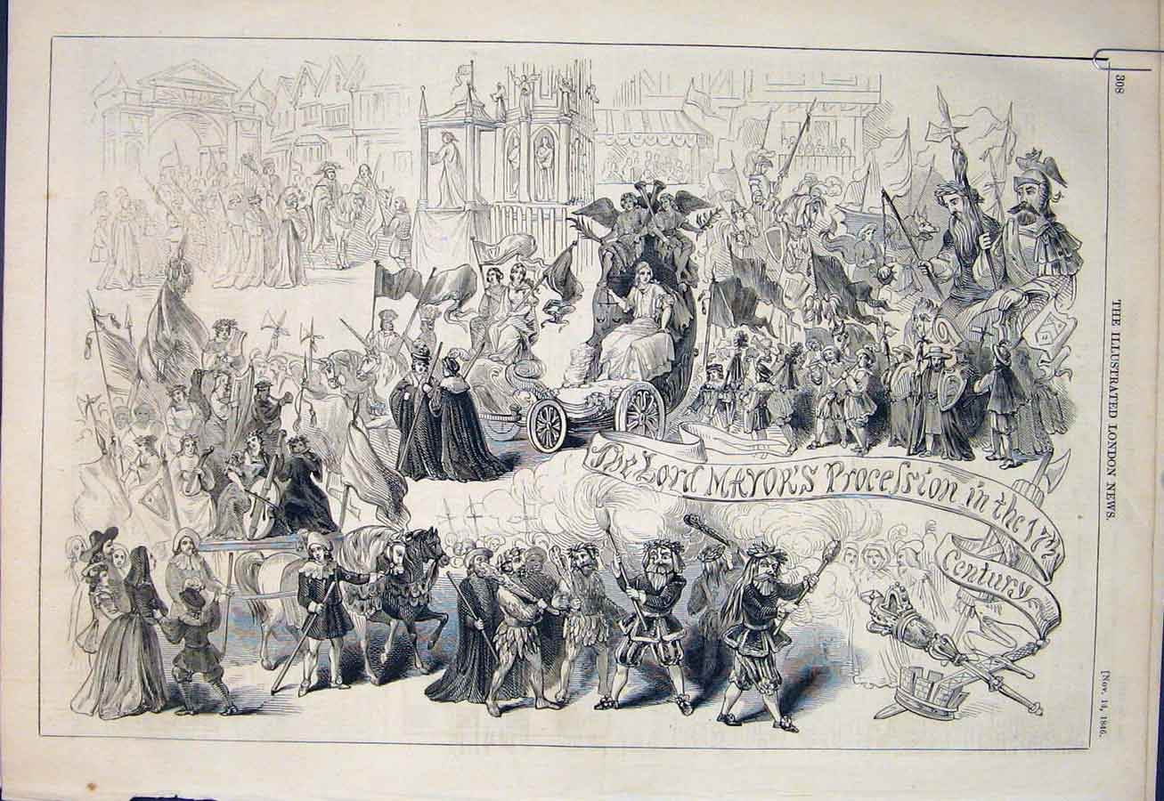 Old Antique Print Lord Mayor'S Procession Carroll Westminster Seventeenth