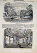 Original Old Antique Print Windsor Csatle Crimson Drawing Room Walk Garden 1846