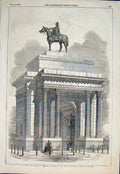 Original Old Antique Print Wellingtons Staue Arch Green Park London 1846 19th