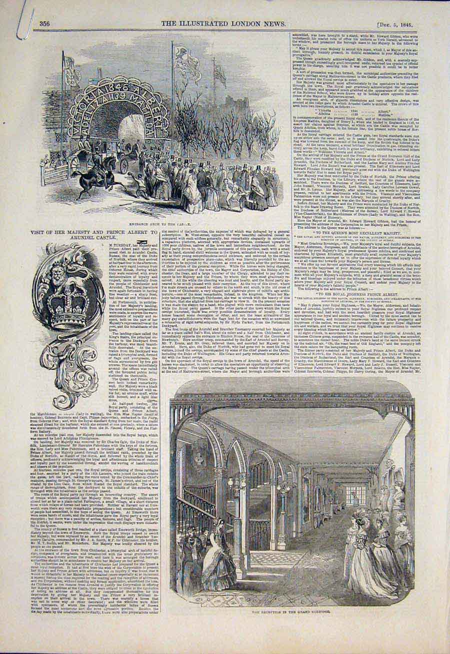 Old Antique Print Arundel Castle Prince Albert Queen Dairy Owl Owls 1846 19th