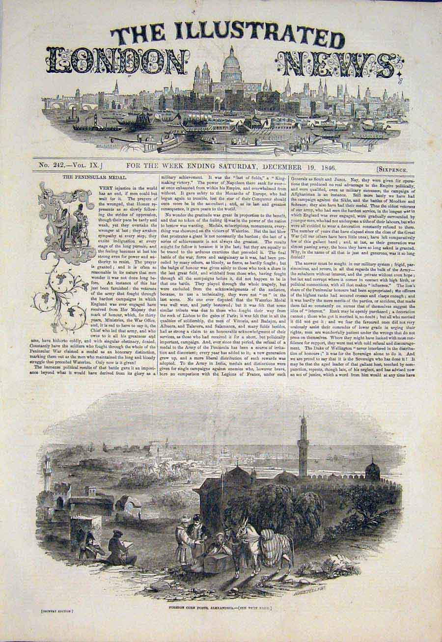 Original Old Antique Print Foreign Corn Ports Alexandria 1846 19th