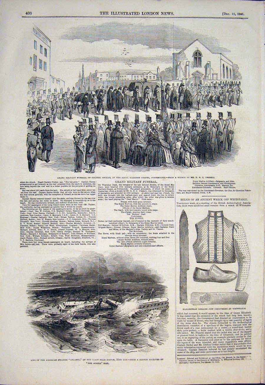 Antique Antique Print Swales Funeral Military Portsmouth Atlantic Ship Wreck 00MAA1