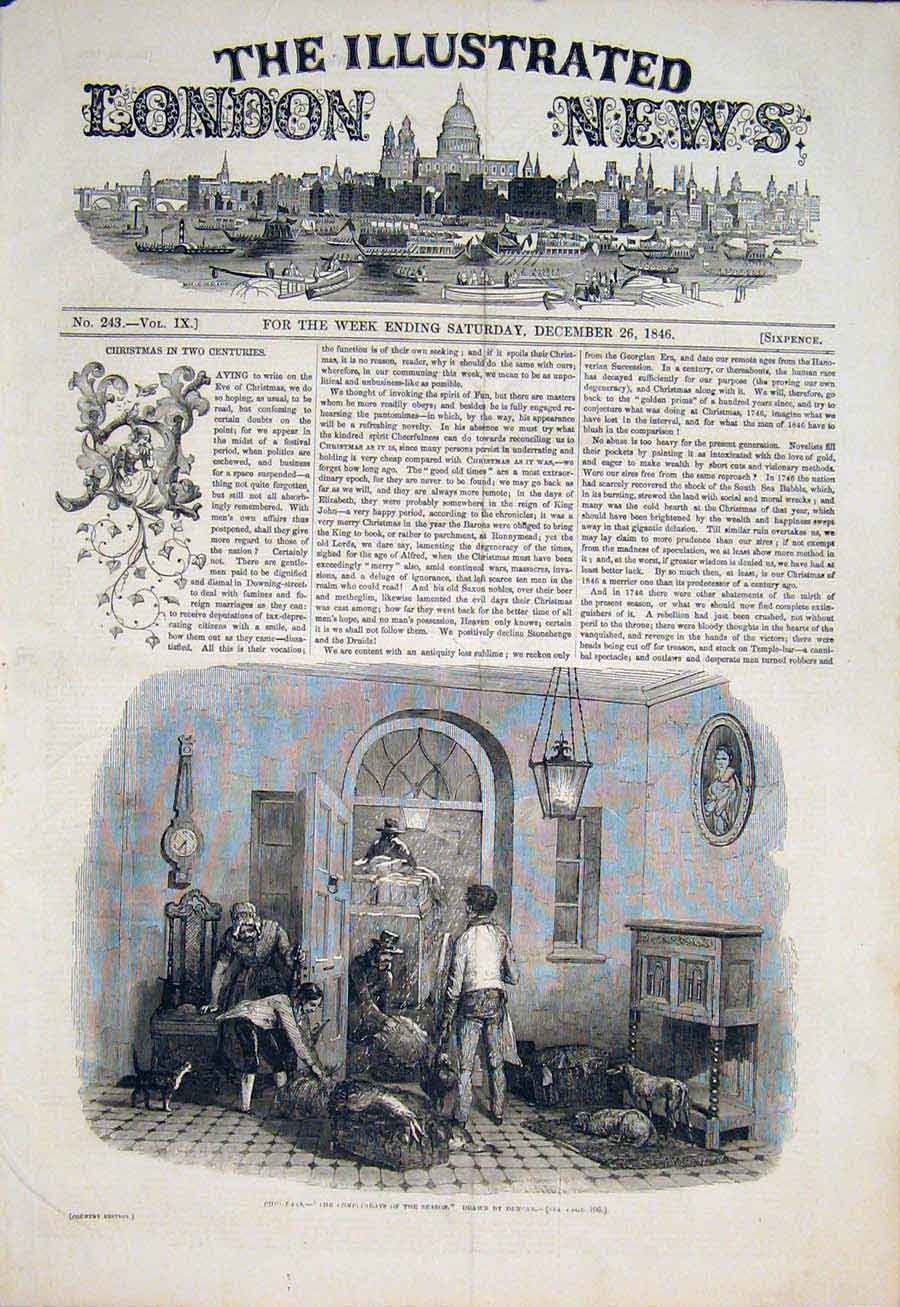 Original Old Antique Print Christmas Compliments Season Duncan Fine Art 1846