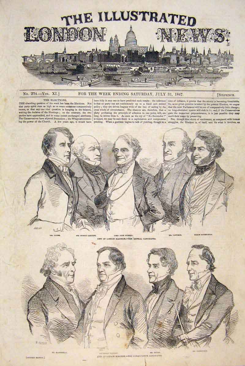 Old Antique Print London Election Portrait Liberal Conservative Candidate