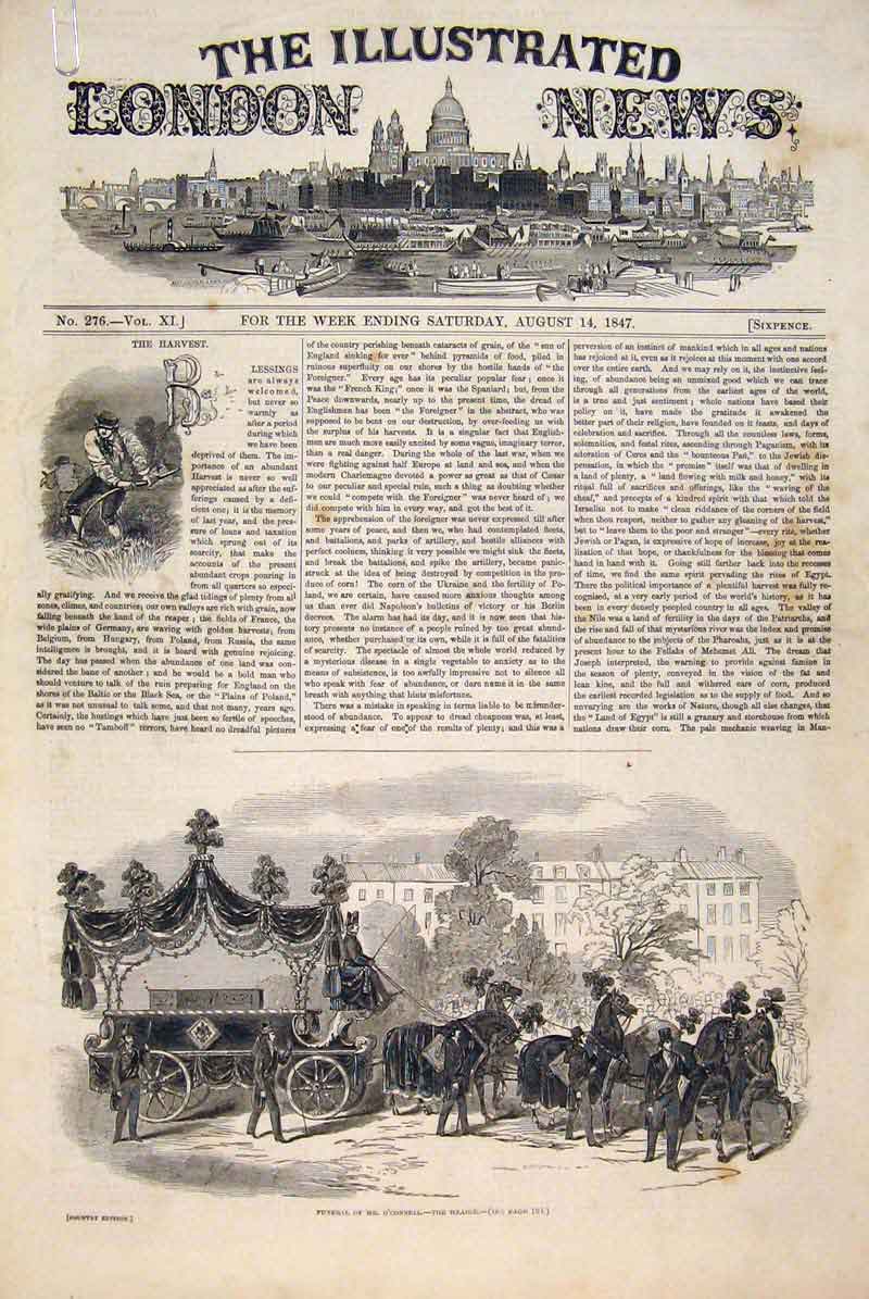 Old Antique Print Funeral O'Connell Notre Dame Rothschild Church Kew 1847 19th