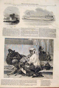 Original Old Antique Print Marine Excursion Tower Boat Sicilly Castle Delaroche