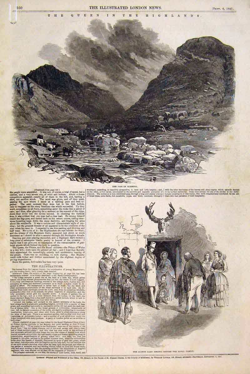 Old Antique Print Queen Highlands Scotland Glencoe Bard Fleetwood Yacht