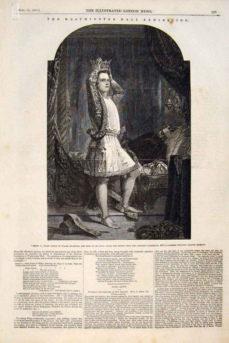 Old Antique Print Westminster Hall Exhibition Painting Statue Artist 1847 19th