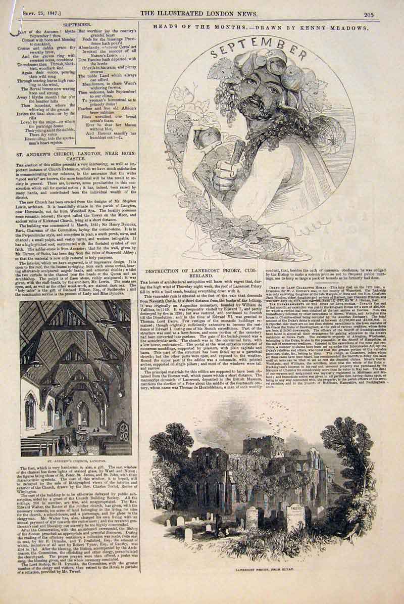 Old Antique Print Meadows Heads Month Cumberland Thames Washington 1847 19th