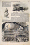 Original Old Antique Print Canoe Clyde River Statuette Drury Lane Theatre 1847