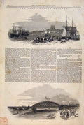 Original Old Antique Print Railway East Anglian Viaduct Lynn Ely Station 1847