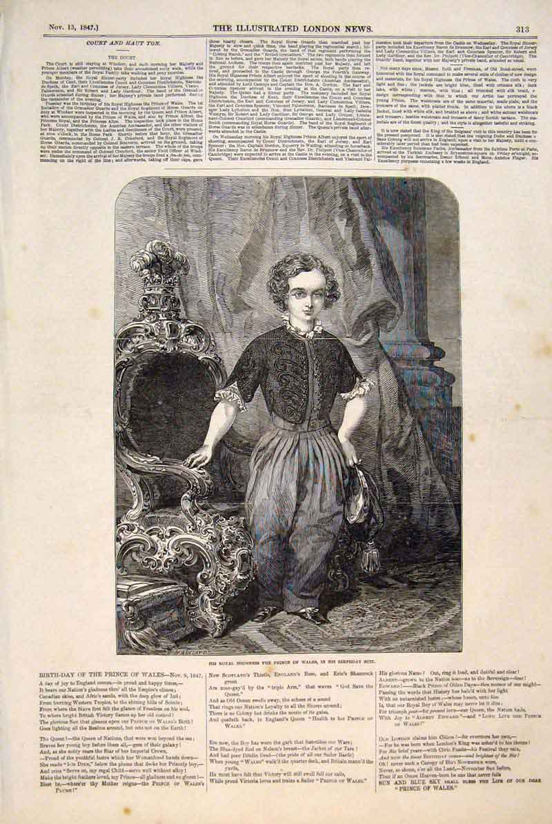Original Old Antique Print Portrait Prince Wales Birthday Suit Fine Art 1847