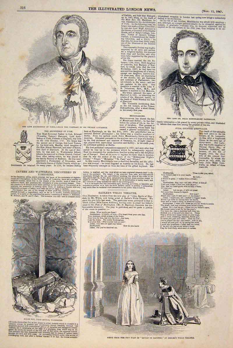Original Old Antique Print Portrait Barthy Lawrence York Settle 1847 Victorian