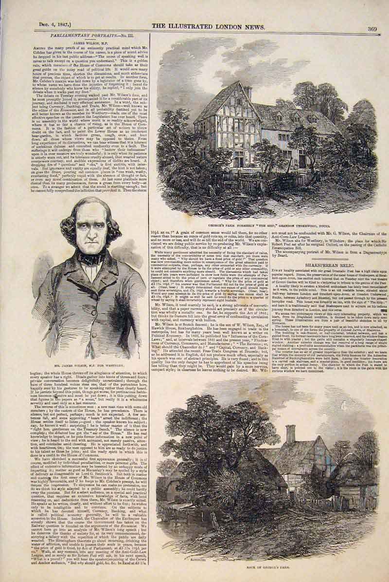 Original Old Antique Print George Farm Ship Buckinghamshire Portrait Wilson 1847