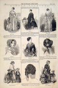 Original Old Antique Print Winter Paris Fashions Dress Bonnet Robe Ladies 1847