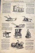 Original Old Antique Print Agricultural Implements Smithfield Harrow Plough 1847