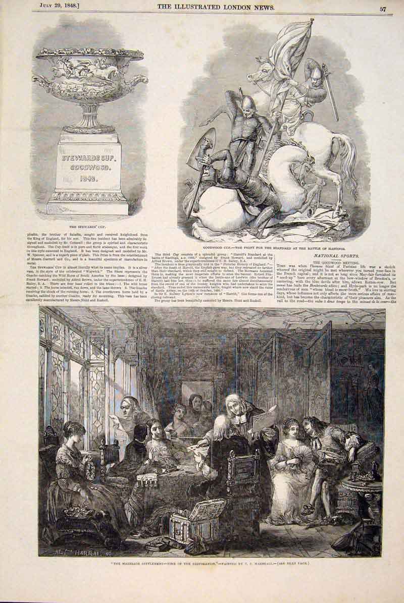 Original Old Antique Print Goodwood Stewards Cup Marriage Marshall Hastings 1848
