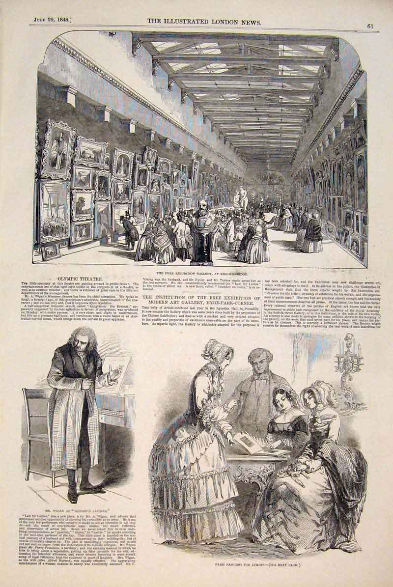 Original Old Antique Print Knightsbridge Exhibition Gallery Paris Fashions Wigan