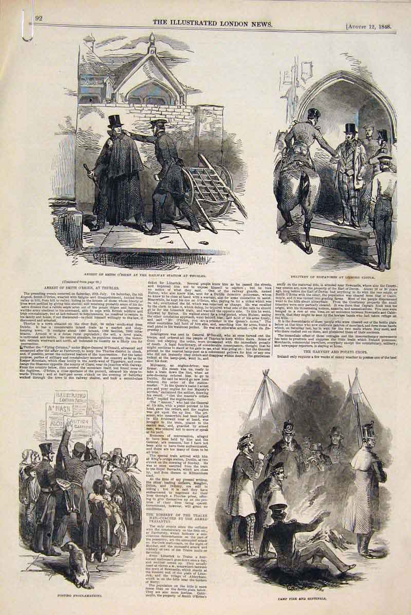 Old Antique Print Lismore Castle Everton Liverpool Phoenix Ireland 1848 19th