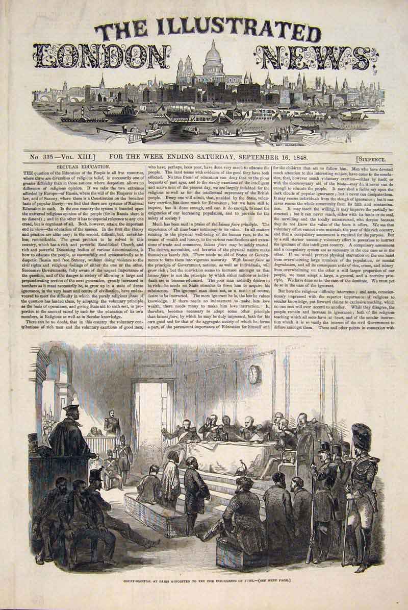 Original Old Antique Print Court Martial Paris Insurgents June France 1848 19th