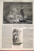 Original Old Antique Print Fire Constantinople Yagh Kapan Fireman Sketch 1848