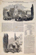 Original Old Antique Print Fete Bristol Procession Wine Street Park 1848 19th
