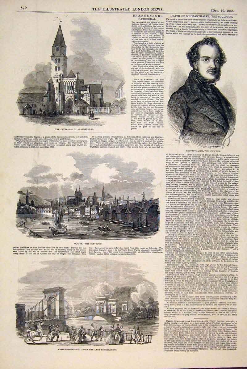 Old Antique Print Schwanthaler Sculptor Cathedral Brandenburg Prague 1848 19th