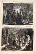 Original Old Antique Print Christmas Marshall Family Eve Children Fine Art 1848