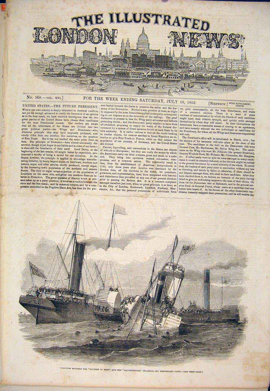 Original Old Antique Print Duchess Kent Ravensbourne Ship Wreck Steamers 1852