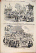 Original Old Antique Print Fete Strasbourg Germany Engine Locomotive Rhine 1852