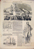 Original Old Antique Print Naval Combat Seine Paris France Statue Peel 1852 19th