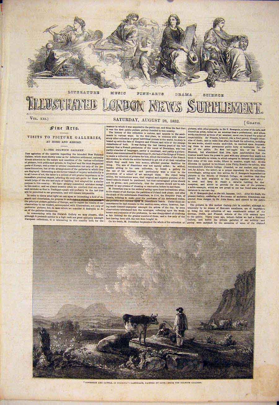 Original Old Antique Print Cowherds Cattle Landscape Cuyp Fine Art 1852 19th