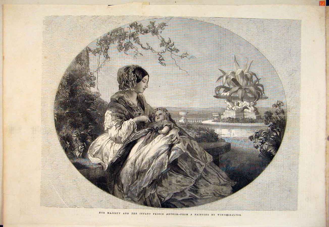 Original Old Antique Print Queen Prince Arthur Baby Winterhalter Fine Art 1852