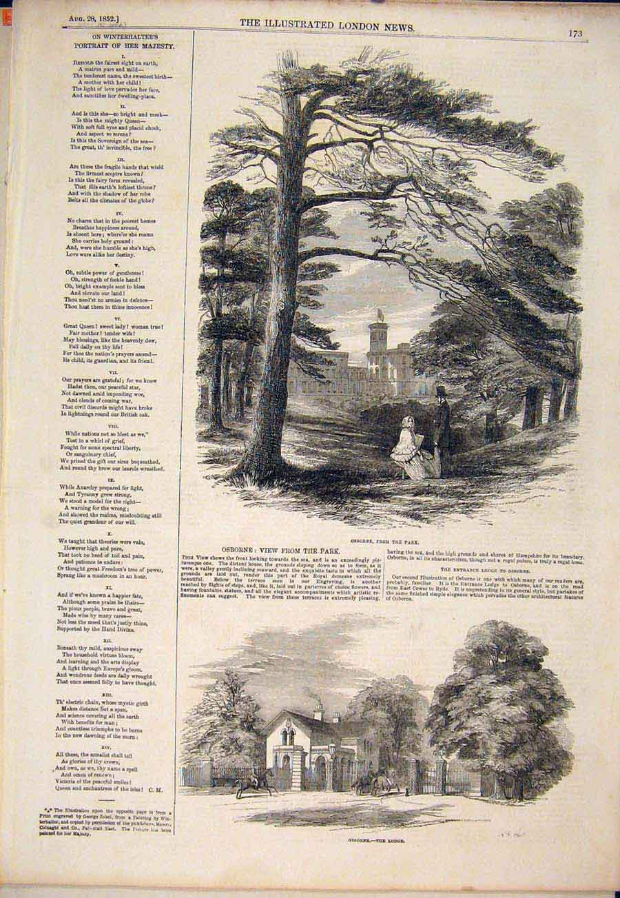 Original Old Antique Print Osborne Park Lodge 1852 19th Century