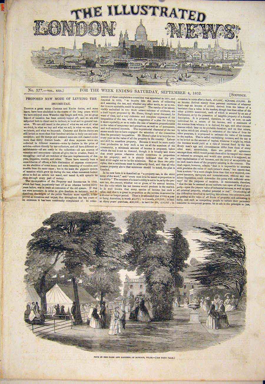 Original Old Antique Print Fete Park Gardens Bowood Wiltshire 1852 Victorian