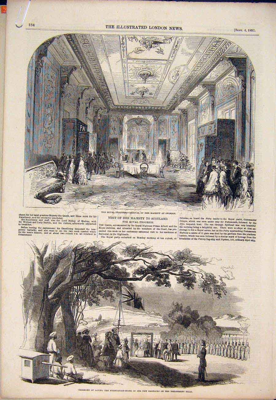 Old Antique Print Scsotland Royal Ceremony Holyrood Palace Railway 1852 19th