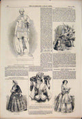 Original Old Antique Print Fountain Statue Marble Fashion Ladies 1852 Victorian