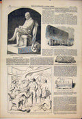 Original Old Antique Print Bas Relief Nelson Roman Stone Statue Wellington 1852
